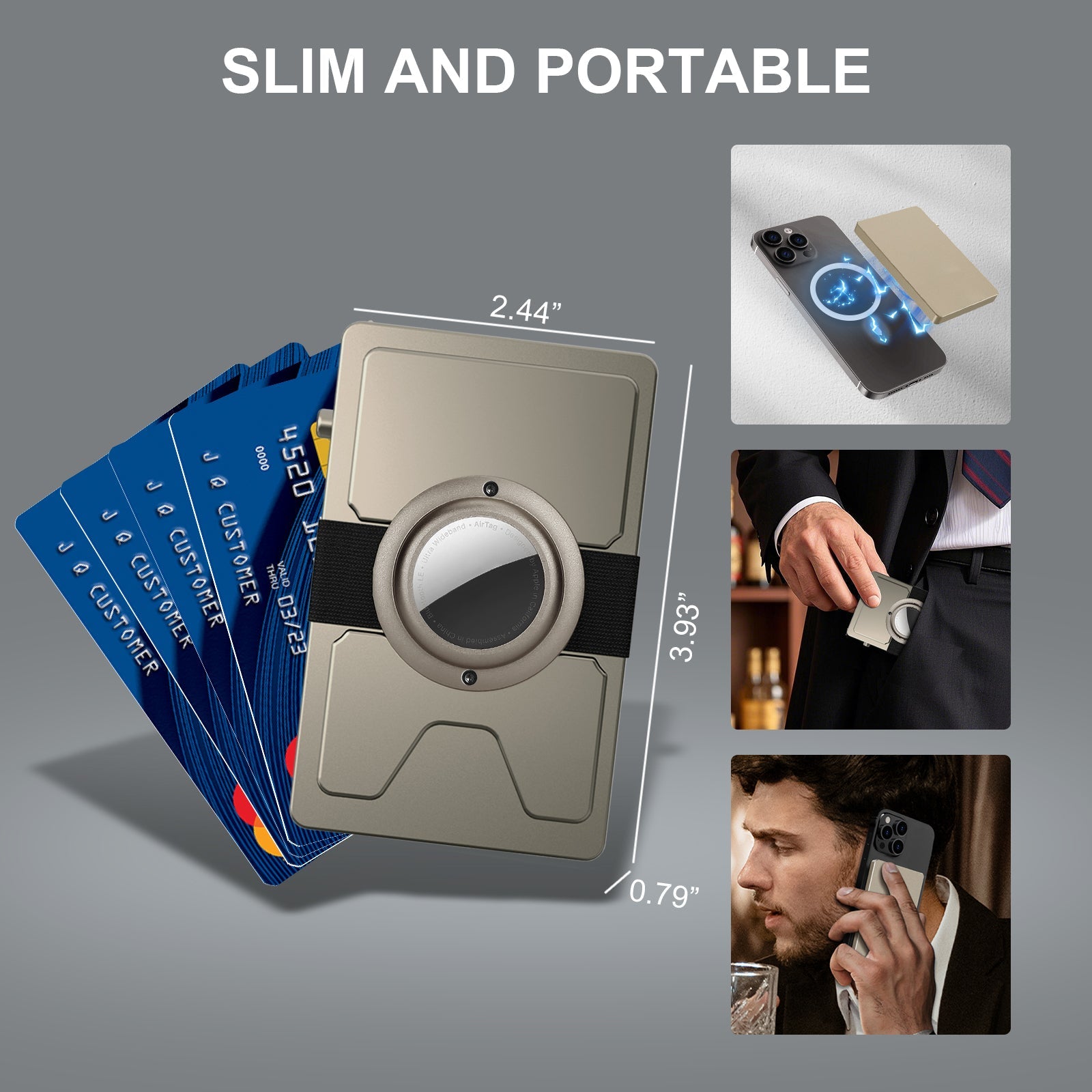 TOYFID Aluminum Pop Up Slide RFID Slim Card Holder Wallet with Airtag Support 
