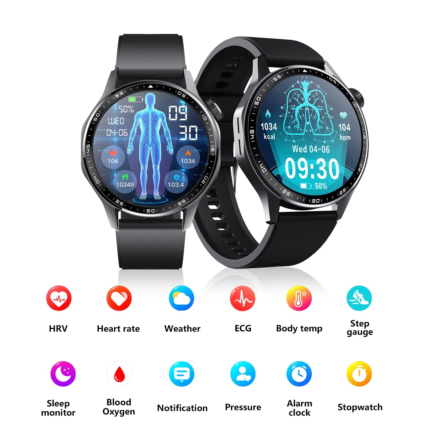 Advanced Health and Fitness Smartwatch with Stress and Sleep Management Tools, ECG App, SpO2, 24/7 Heart Rate Monitoring
