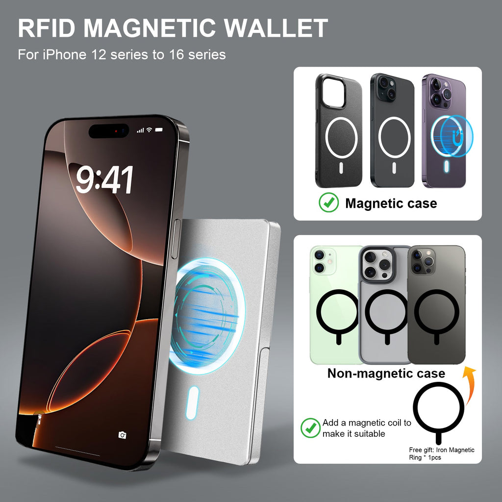 Minimalist RFID Blocking Wallet, Slim Card Holder for Magsafe with Adjustable Stand, Metal Pop-Up Magnetic Wallet for Men TOYFID 