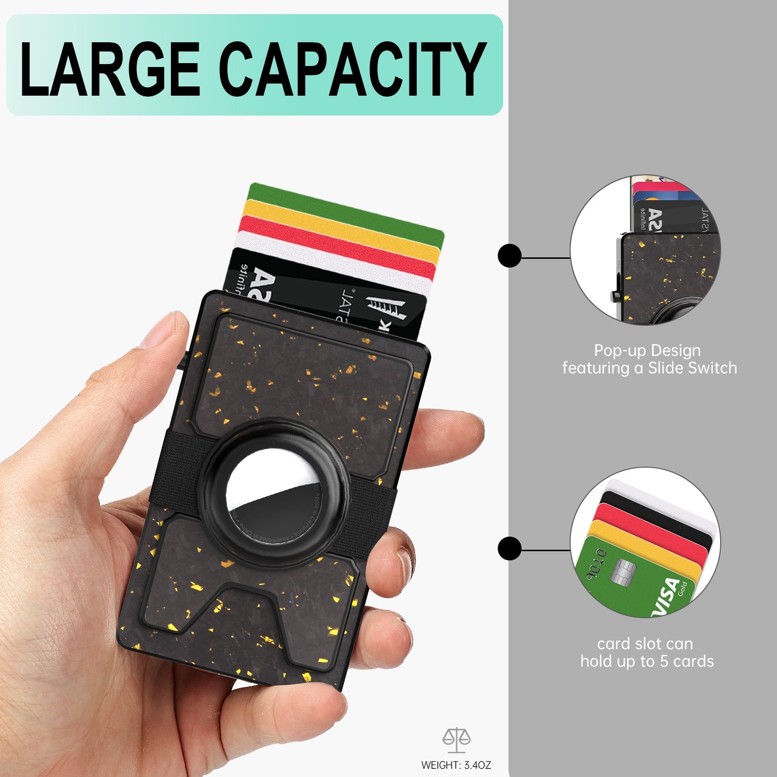 TOYFID Pop Up RFID Minimalist Forged Carbon Fiber Wallet for Credit Card Protection 