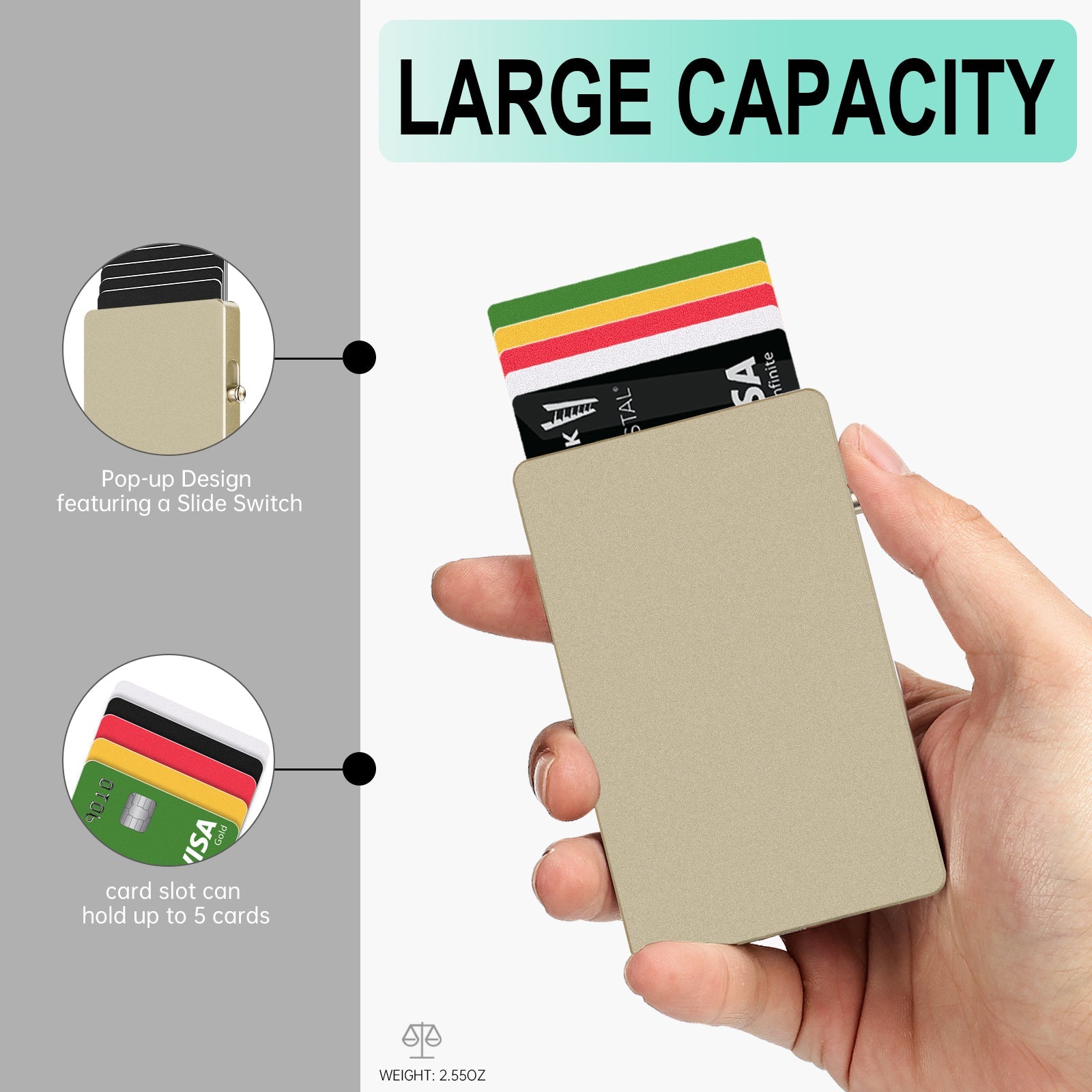 TOYFID Aluminum Pop Up Slide RFID Slim Basic Personalized Wallet for Men 