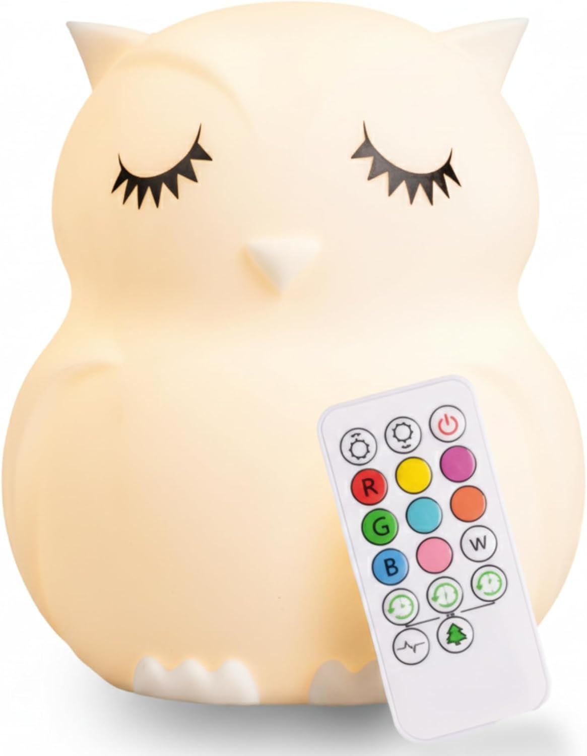 Remote Control Silicone Night Light for Kids - Owl Design with 9 Soft Colors & Sleep Timer - Rechargeable, Battery-Operated Lamp for Bedroom | Baby Nursery, Toddler, Girls, Boys