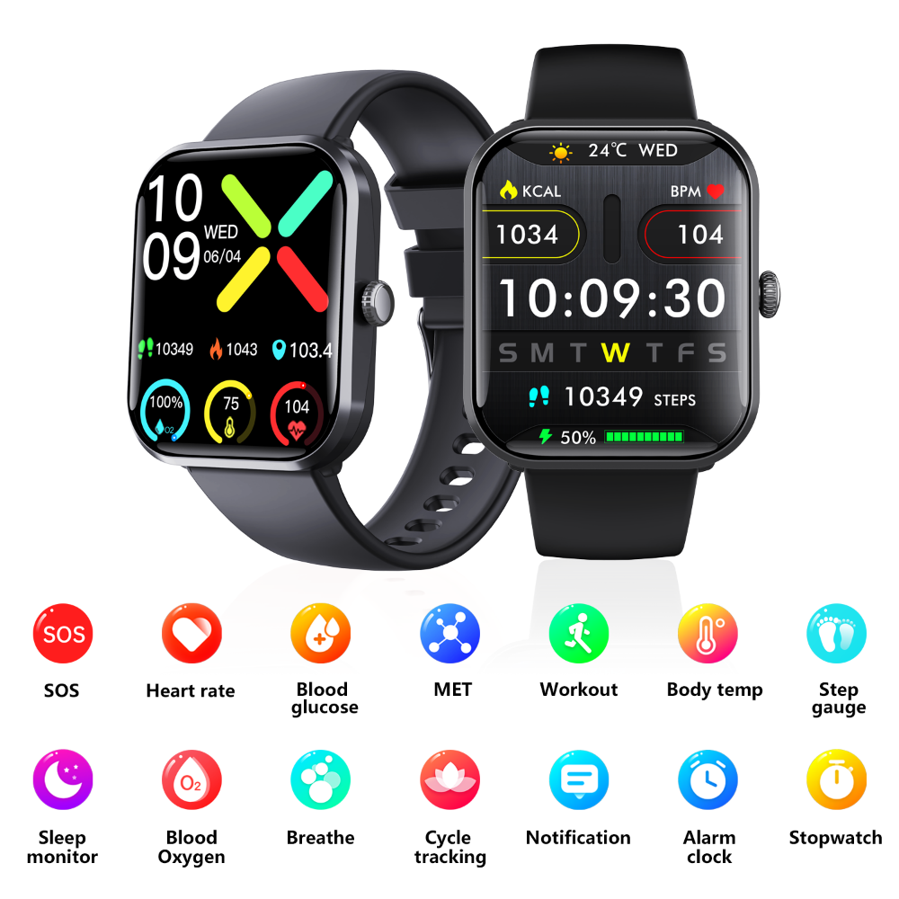 Smartwatch Blood Glucose Monitor for Diabetics with SOS Emergency Alarm