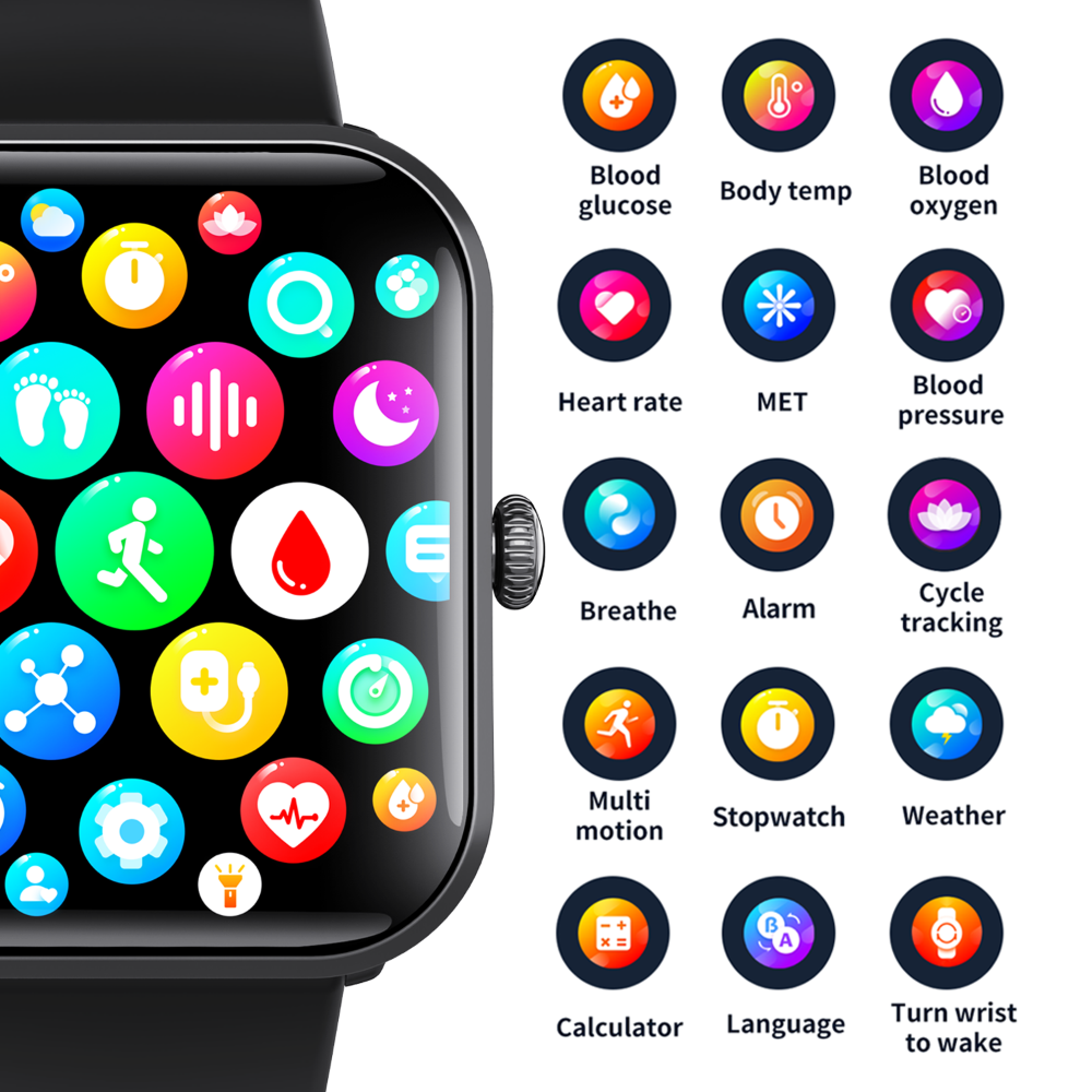 Smartwatch Blood Glucose Monitor for Diabetics with SOS Emergency Alarm