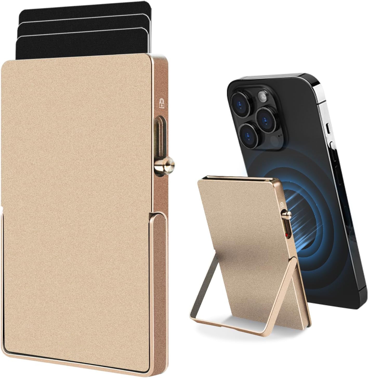 Minimalist RFID Blocking Wallet, Slim Card Holder for Magsafe with Adjustable Stand, Metal Pop-Up Magnetic Wallet for Men TOYFID 