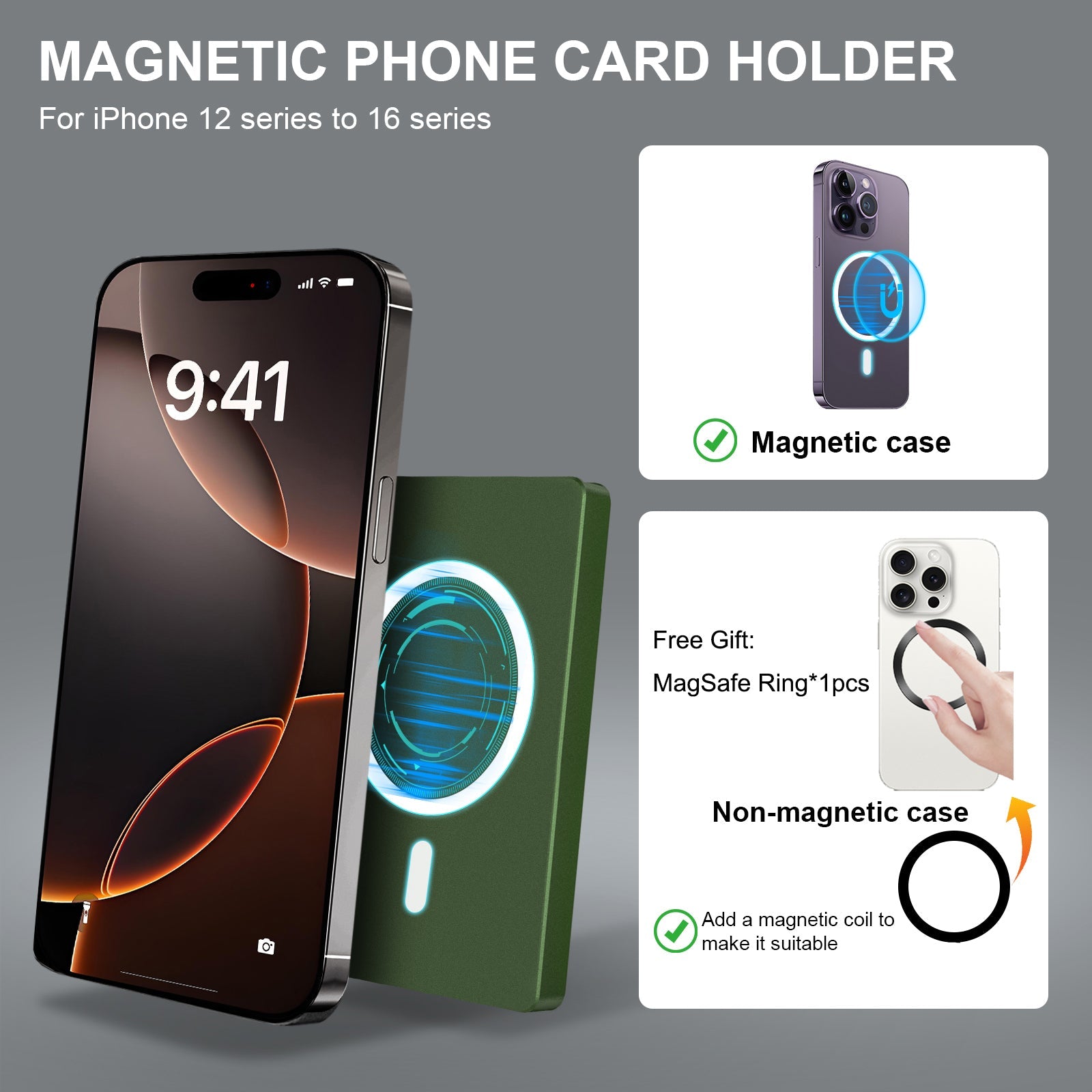 Minimalist RFID Blocking Wallet, Slim Card Holder for Magsafe with Adjustable Stand, Metal Pop-Up Magnetic Wallet for Men TOYFID 