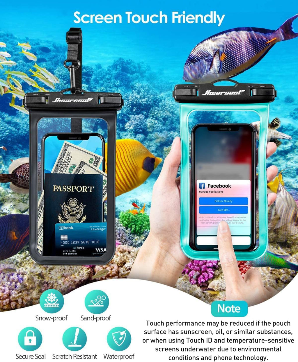 Waterproof Phone Pouch, IPX8 Waterproof Phone Case for Iphone 17/16/15/14 Pro Max, Cell Phone Dry Bag for Beach & Cruise Essentials, Touch Screen, Lanyard Included, 2 Pack (Fits up to 8.3”)
