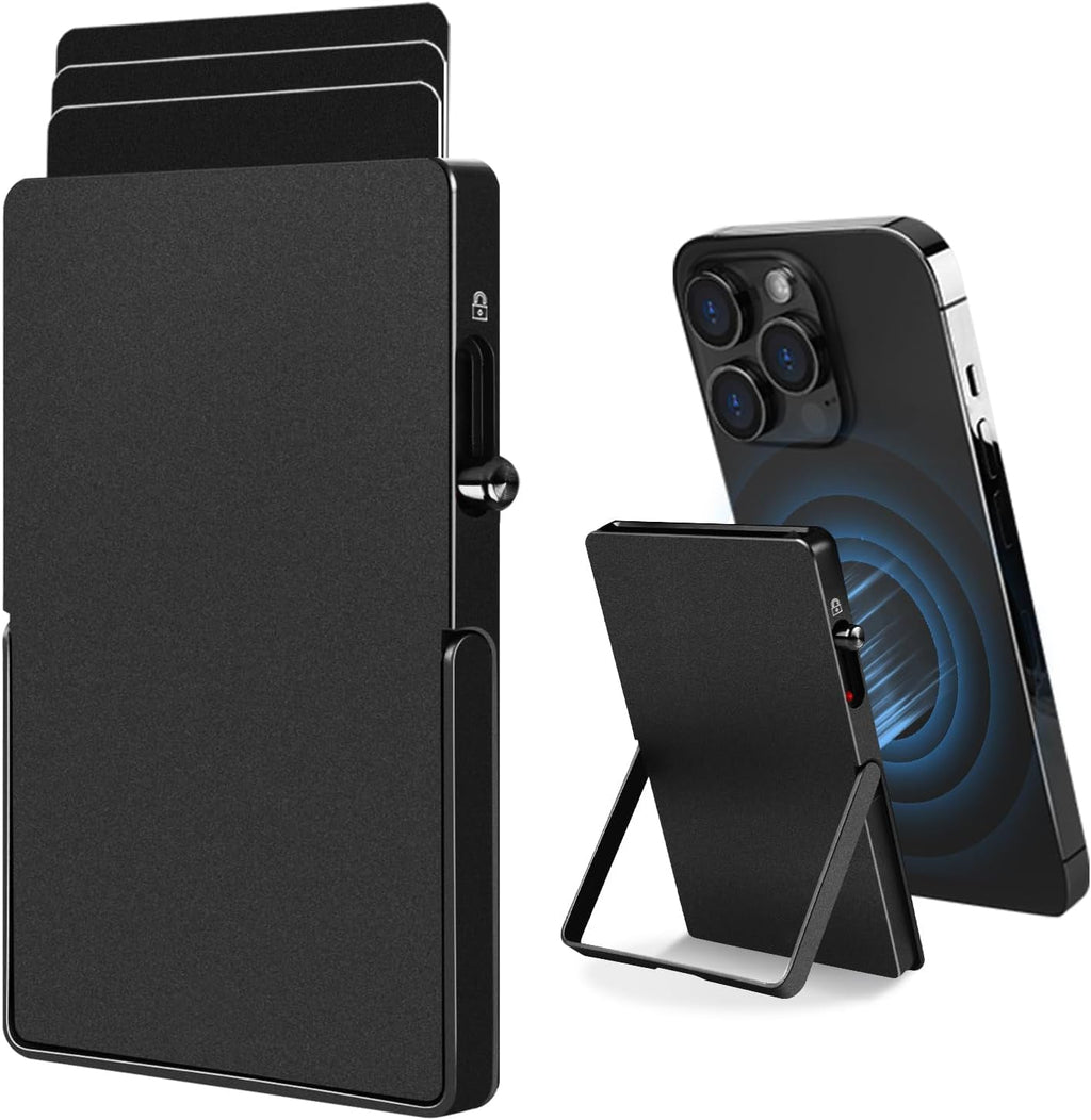 Minimalist RFID Blocking Wallet, Slim Card Holder for Magsafe with Adjustable Stand, Metal Pop-Up Magnetic Wallet for Men TOYFID 