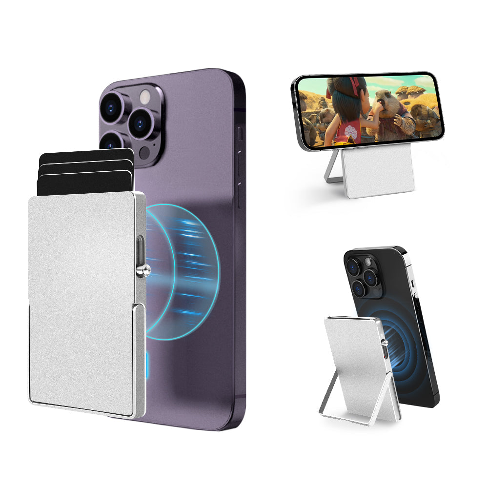 Minimalist RFID Blocking Wallet, Slim Card Holder for Magsafe with Adjustable Stand, Metal Pop-Up Magnetic Wallet for Men TOYFID 